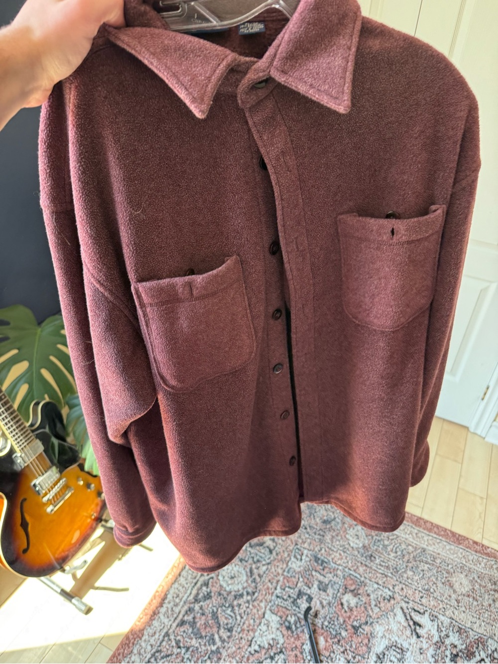 Men's Christopher Rand Oversized Button-Front Shacket in Deep Burgundy